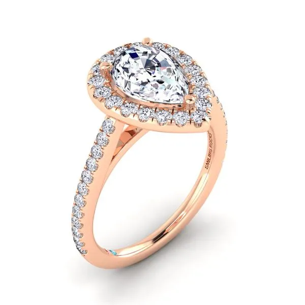 Smiling Rocks Pear Lab Grown Diamond Halo Engagement Ring