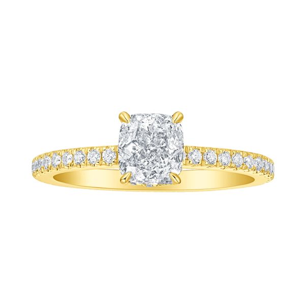 Cushion Lab Grown Diamond Solitaire Bloom Hidden Halo Bridal Ring Clater Jewelers Louisville, KY