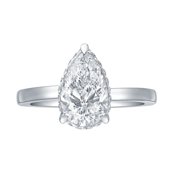 Pear Lab Grown Diamond Solitaire Knot Hidden Halo Bridal Ring Mystique Jewelers Alexandria, VA