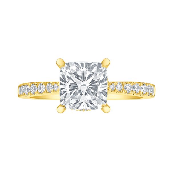 Cushion Lab Grown Diamond Solitaire Amor Hidden Halo Bridal Ring Clater Jewelers Louisville, KY