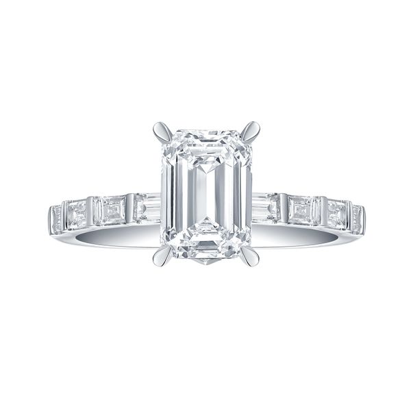 Lab Grown Diamond Emerald Solitaire with Baguette Bridal Ring Mystique Jewelers Alexandria, VA