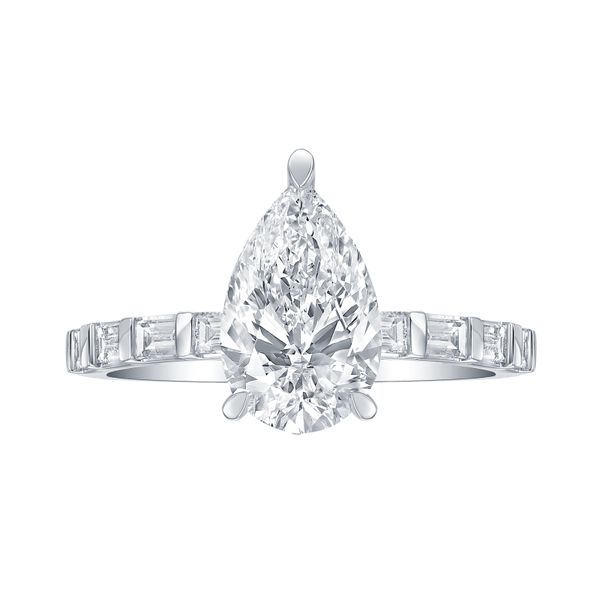 Lab Grown Diamond Pear Solitaire with Baguette Bridal Ring Galicia Fine Jewelers Scottsdale, AZ