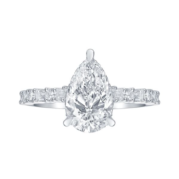 Lab Grown Diamond Pear Solitaire with Baguette Bridal Ring Mystique Jewelers Alexandria, VA
