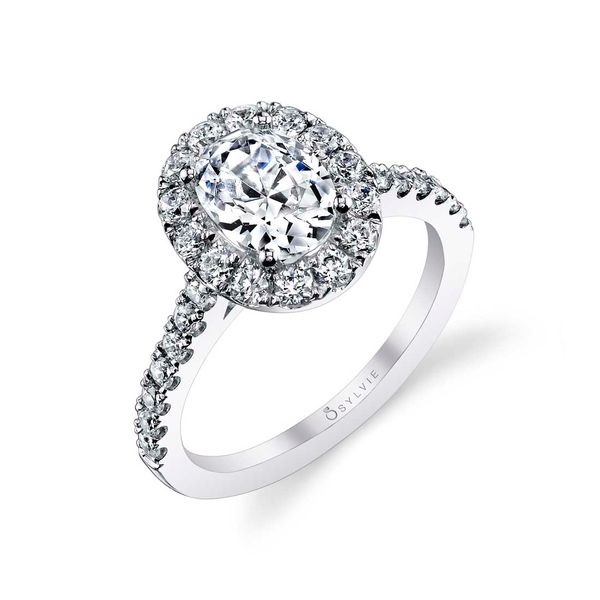 Diamond Halo Engagement Ring in 14K White Gold with Platinum Head (0.56ct.  tw.) /CR147W