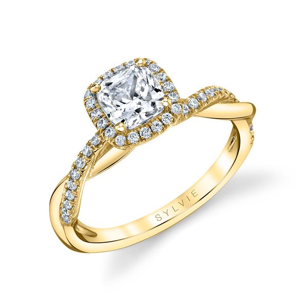 Women's Cushion Cut Modern Halo Diamond Spiral Engagement Ring - Coralie Cellini Design Jewelers Orange, CT