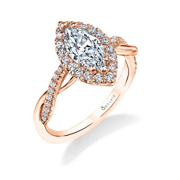 Women's Marquise Cut Modern Halo Diamond Spiral Engagement Ring - Coralie JMR Jewelers Cooper City, FL