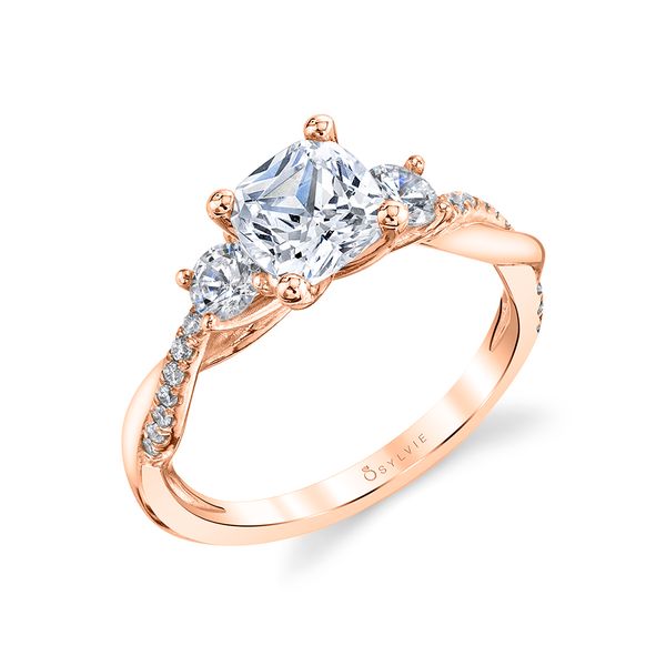 Women's Cushion Cut Three Stone Twist Engagement Ring - Evangeline JMR Jewelers Cooper City, FL