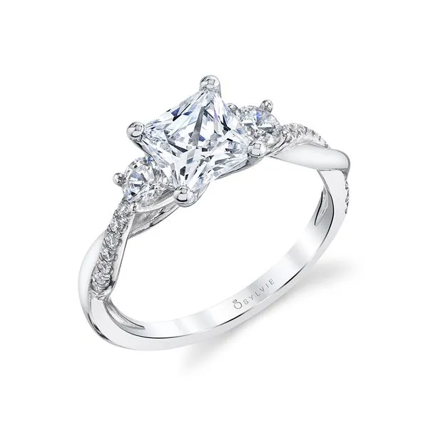 Pear Shaped Three Stone Engagement Ring With Princess Side Stones - Eva