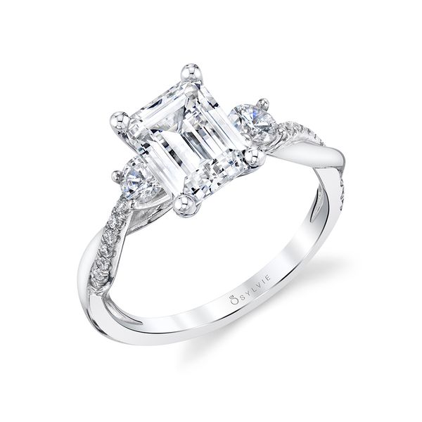 Women's Emerald Cut Three Stone Twist Engagement Ring - Evangeline Midtown Jewelers Herndon, VA
