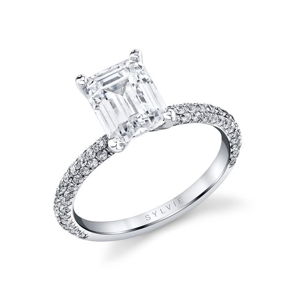 Women's Emerald Cut Classic Pave Engagement Ring - Braylin Cellini Design Jewelers Orange, CT
