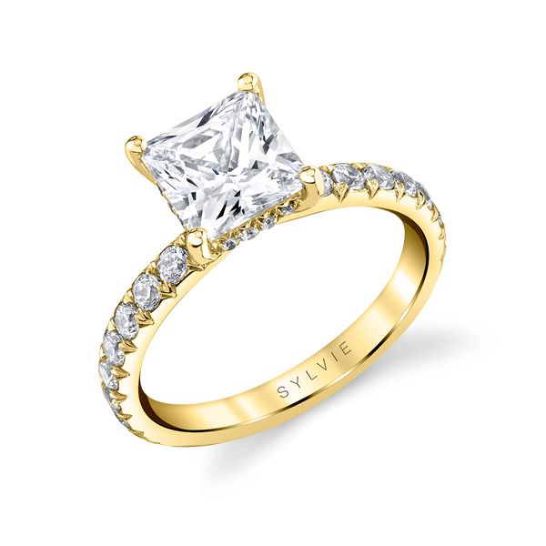 Women's Princess Cut Classic Wide Band Engagement Ring - Malencia Cellini Design Jewelers Orange, CT