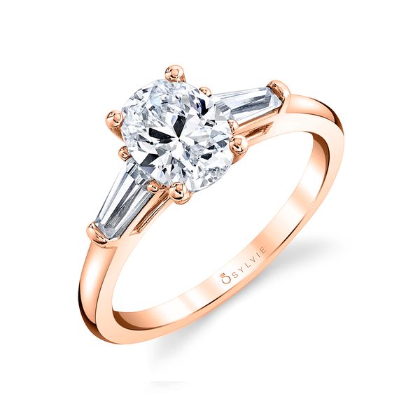 Women's Oval Cut Three Stone Engagement Ring with Baguettes - Nicolette D'Errico Jewelry Scarsdale, NY