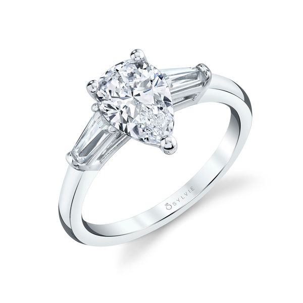 Women's Pear Shaped Three Stone Engagement Ring with Baguettes - Nicolette JMR Jewelers Cooper City, FL