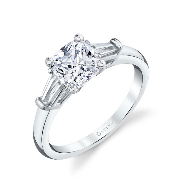 Women's Cushion Cut Three Stone Engagement Ring with Baguettes - Nicolette Cellini Design Jewelers Orange, CT