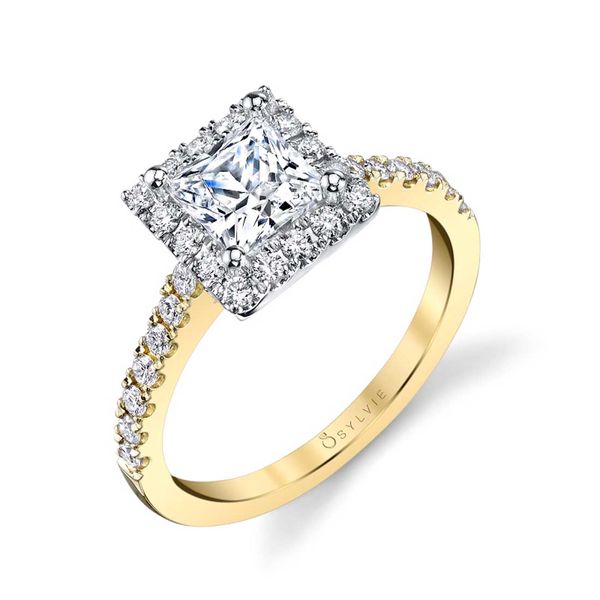 Women's Princess Cut Classic Two Tone Halo Engagement Ring - Chantelle Stuart Benjamin & Co. Jewelry Designs San Diego, CA