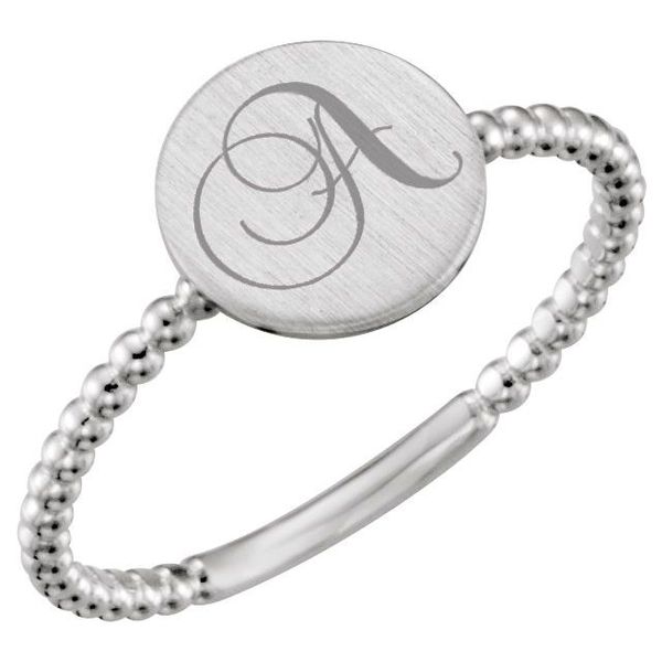 Be Posh® Engravable Beaded Signet Ring Image 3 D'Errico Jewelry Scarsdale, NY