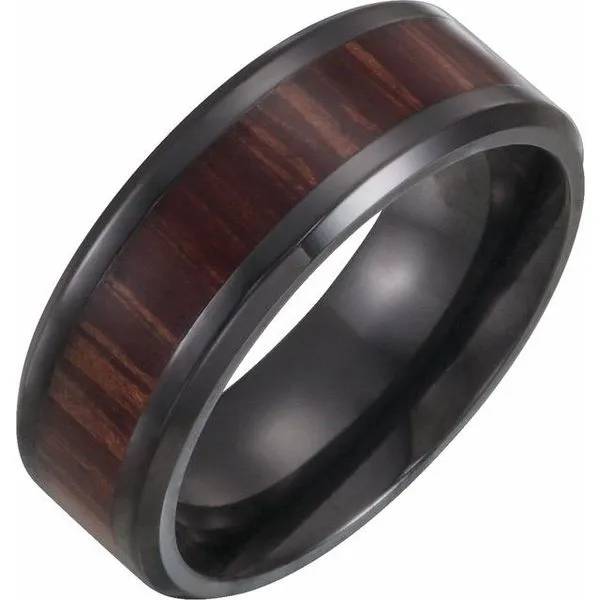 Beveled-Edge Wood Inlay Comfort-Fit Band