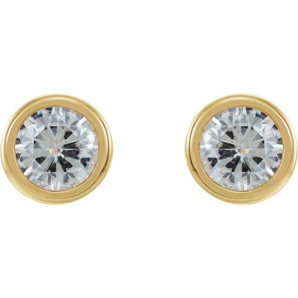 Round Bezel-Set Charles & Colvard Moissanite® Stud Earrings Image 2 Diny's Jewelers Middleton, WI