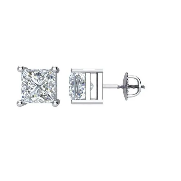 14k Yellow Gold Natural Diamond Square Stud Earrings