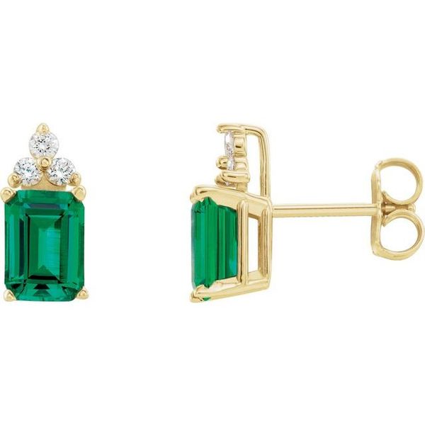 Emerald 4-Prong Accented Earrings Michigan Wholesale Diamonds , 