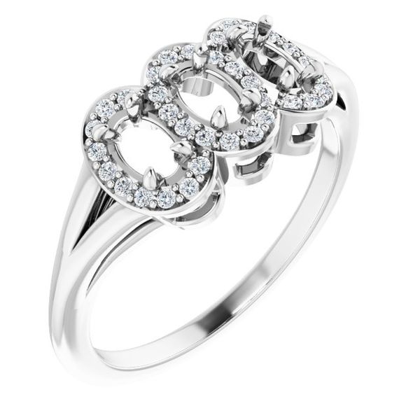 Halo-Style Three-Stone Ring James Wolf Jewelers Mason, OH