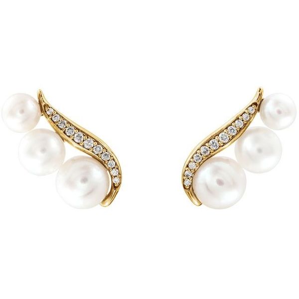 Accented Pearl Ear Climbers Image 2 M. J. Thomas Jewelers, Ltd. Stratford, CT