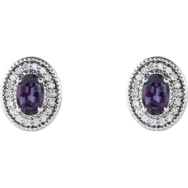 Oval 4-Prong Halo-Style Earrings Image 2 Windham Jewelers Windham, ME