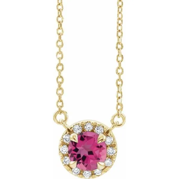 Pink Tourmaline & Diamond Halo Pendant Necklace 14K Yellow Gold