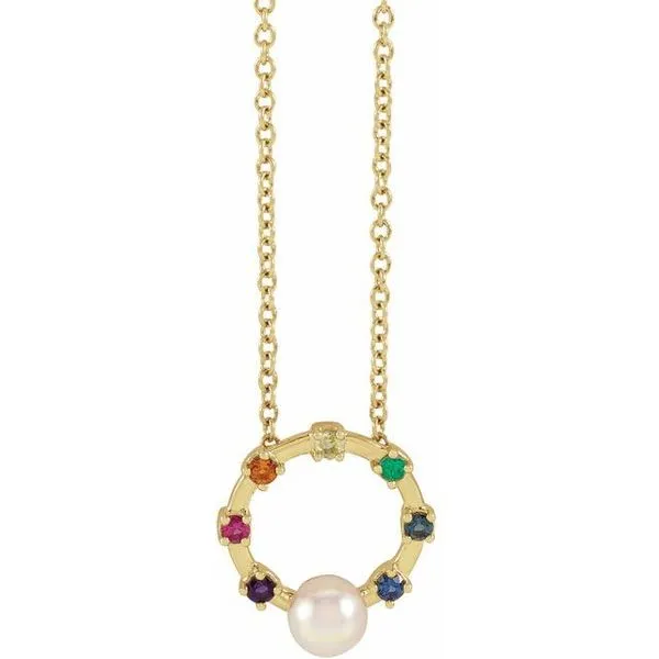 Hold You Forever&reg; Rainbow Baby Necklace 14K Yellow Gold Gold Akoya Cultured Pearl&nbsp; Rainbow Baby 18