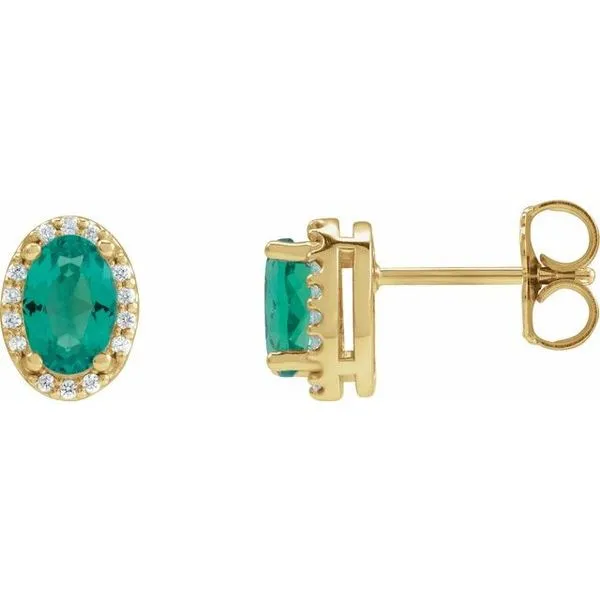Lab Grown Emerald&nbsp; and Diamond Halo Earrings 14K Yellow Gold Lab-Grown Emerald & Natural Diamond Halo-Style Earrings Greenfield Jewelers Pittsburgh, PA