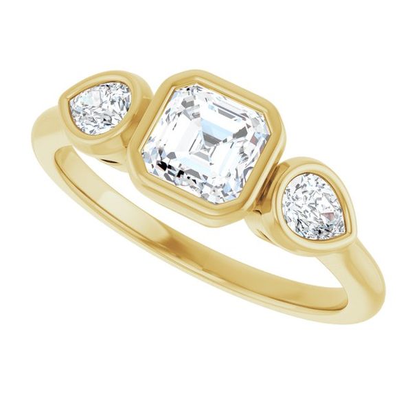 Bezel-Set Three-Stone Engagement Ring Image 5 The Diamond Ring Co San Jose, CA