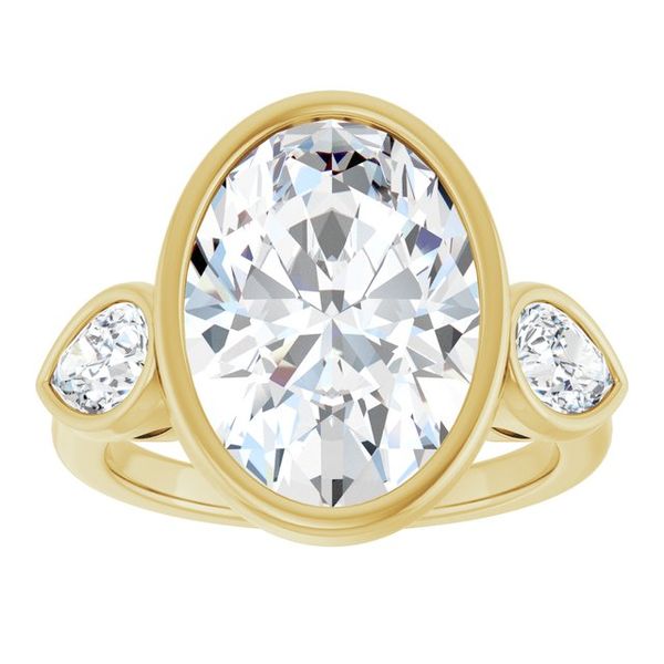 Bezel-Set Three-Stone Engagement Ring Image 3 Designer Jewelers Westborough, MA