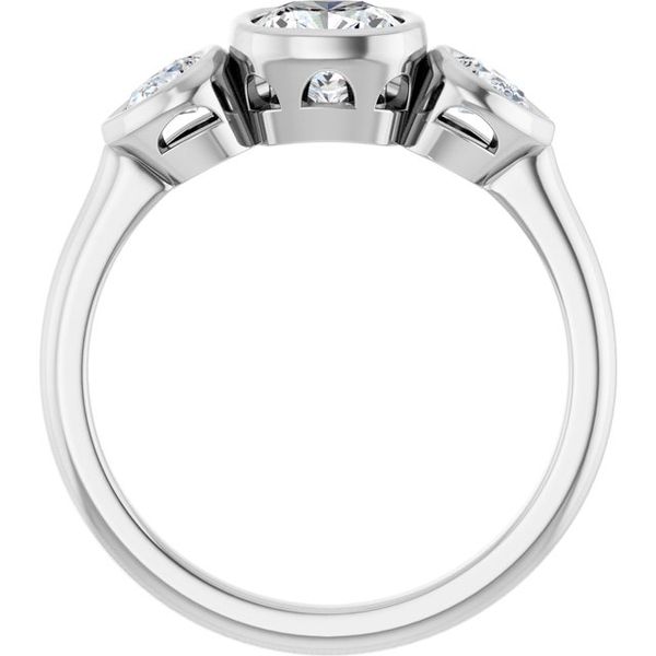 Bezel-Set Three-Stone Engagement Ring Image 2 Designer Jewelers Westborough, MA