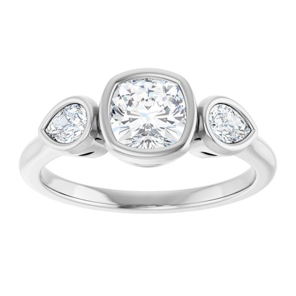 Bezel-Set Three-Stone Engagement Ring Image 3 Designer Jewelers Westborough, MA