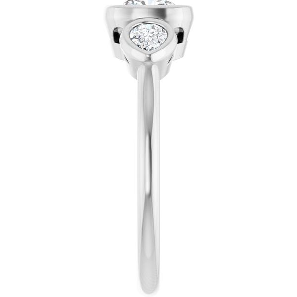 Bezel-Set Three-Stone Engagement Ring Image 4 Designer Jewelers Westborough, MA