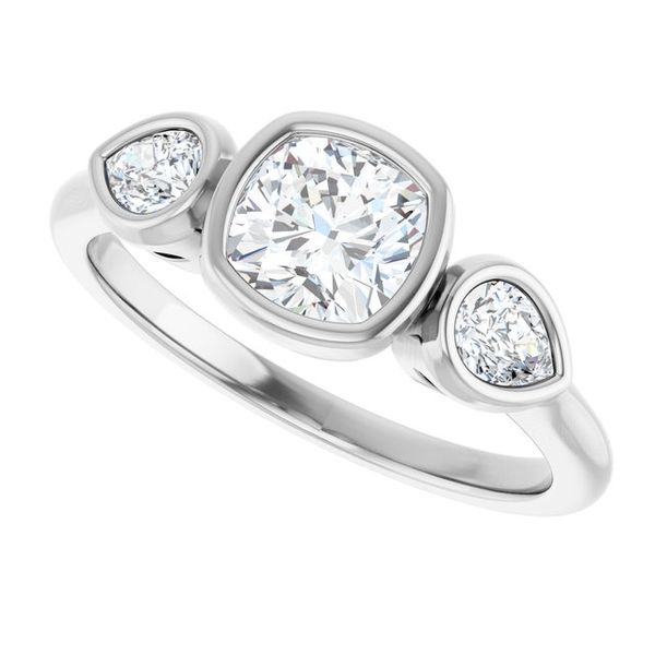 Bezel-Set Three-Stone Engagement Ring Image 5 Designer Jewelers Westborough, MA
