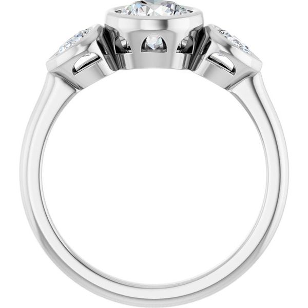 Bezel-Set Three-Stone Engagement Ring Image 2 Designer Jewelers Westborough, MA