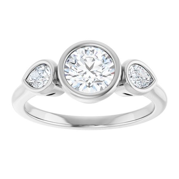 Bezel-Set Three-Stone Engagement Ring Image 3 Designer Jewelers Westborough, MA