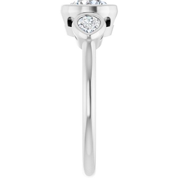 Bezel-Set Three-Stone Engagement Ring Image 4 Designer Jewelers Westborough, MA