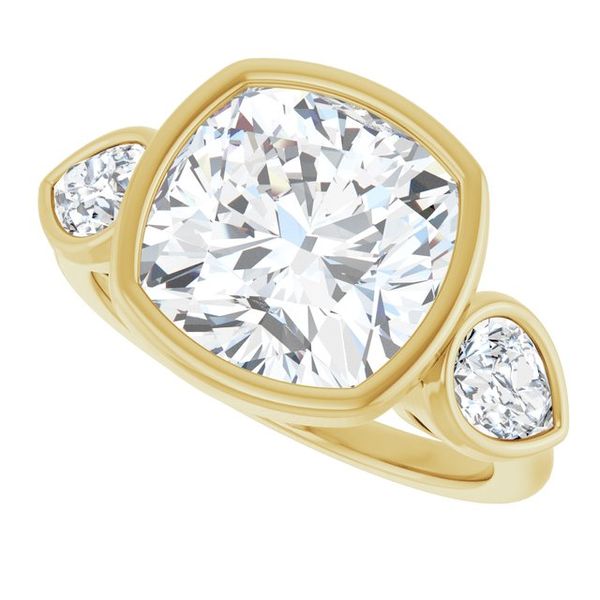 Bezel-Set Three-Stone Engagement Ring Image 5 Designer Jewelers Westborough, MA