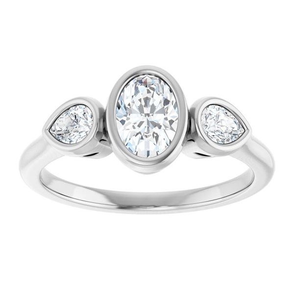 Bezel-Set Three-Stone Engagement Ring Image 3 Designer Jewelers Westborough, MA