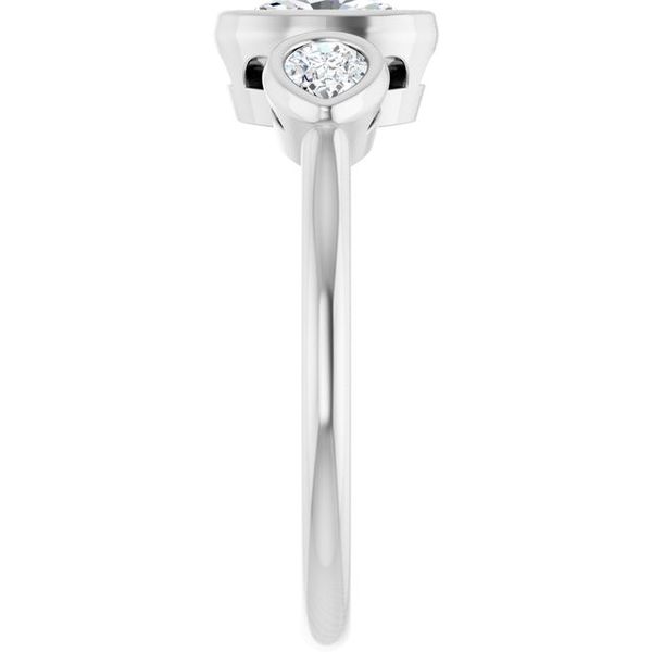 Bezel-Set Three-Stone Engagement Ring Image 4 Designer Jewelers Westborough, MA