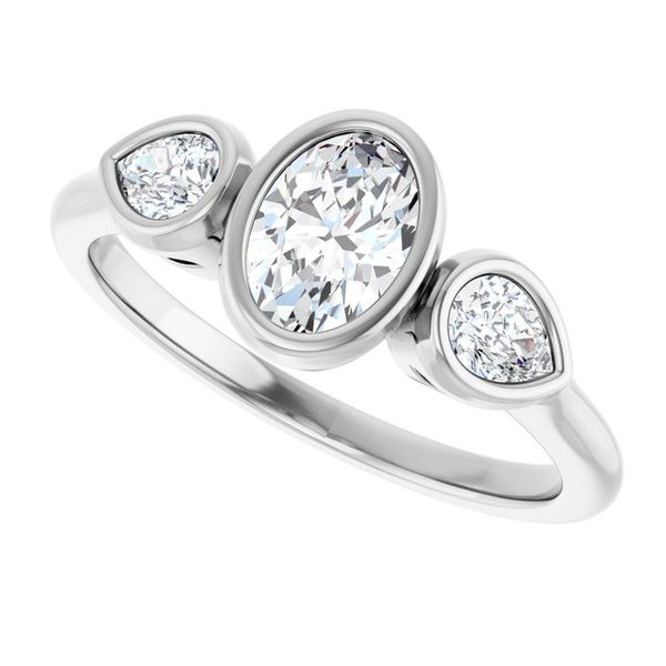 Bezel-Set Three-Stone Engagement Ring Image 5 Designer Jewelers Westborough, MA