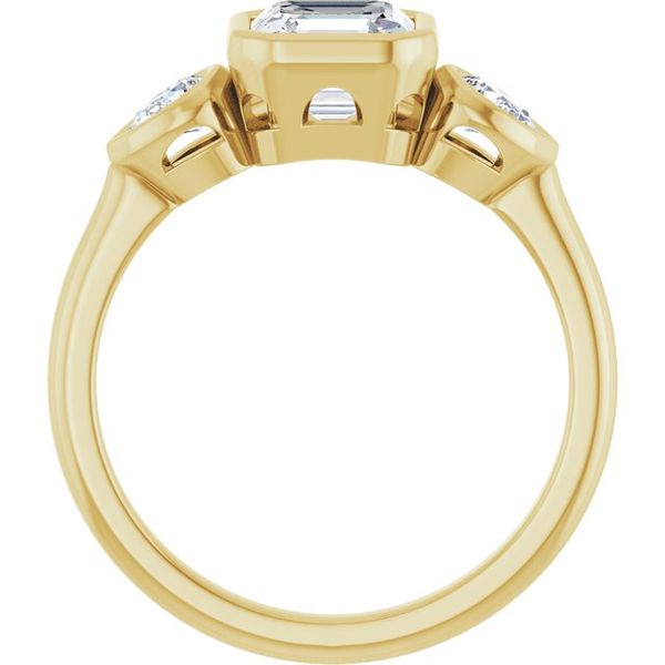 Bezel-Set Three-Stone Engagement Ring Image 2 Designer Jewelers Westborough, MA