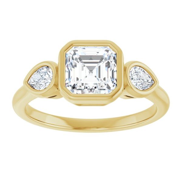 Bezel-Set Three-Stone Engagement Ring Image 3 Designer Jewelers Westborough, MA