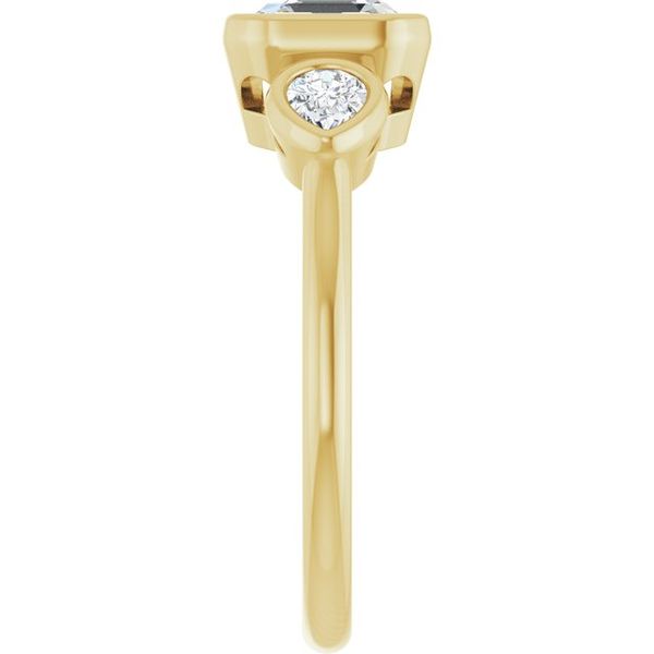 Bezel-Set Three-Stone Engagement Ring Image 4 Designer Jewelers Westborough, MA