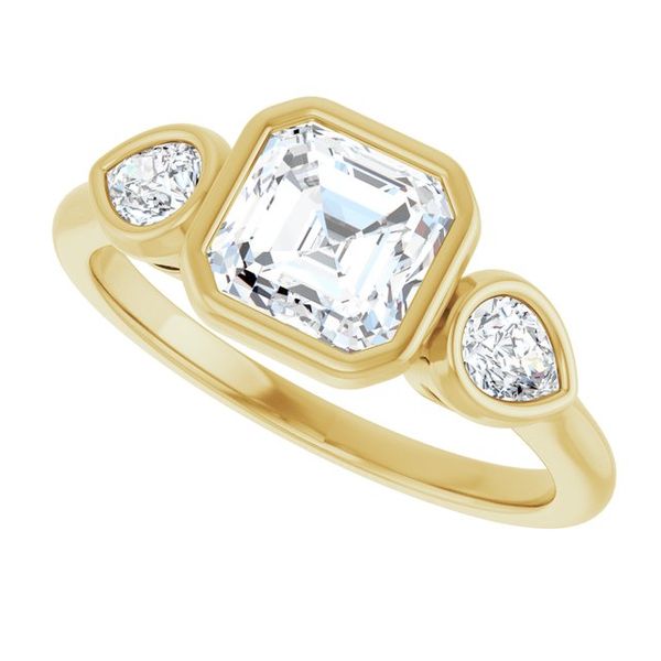 Bezel-Set Three-Stone Engagement Ring Image 5 Designer Jewelers Westborough, MA