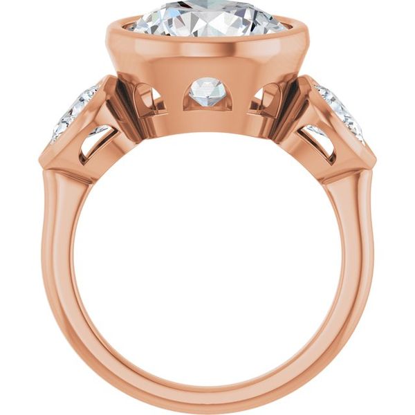 Bezel-Set Three-Stone Engagement Ring Image 2 Designer Jewelers Westborough, MA