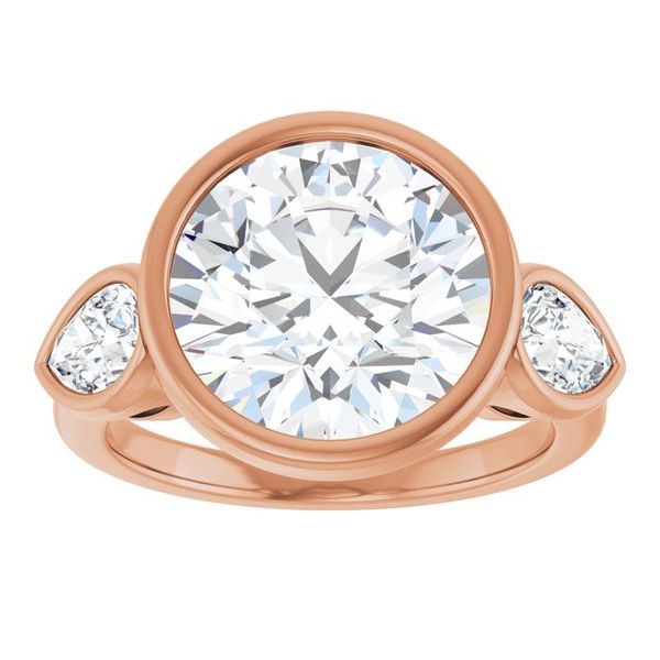 Bezel-Set Three-Stone Engagement Ring Image 3 Designer Jewelers Westborough, MA