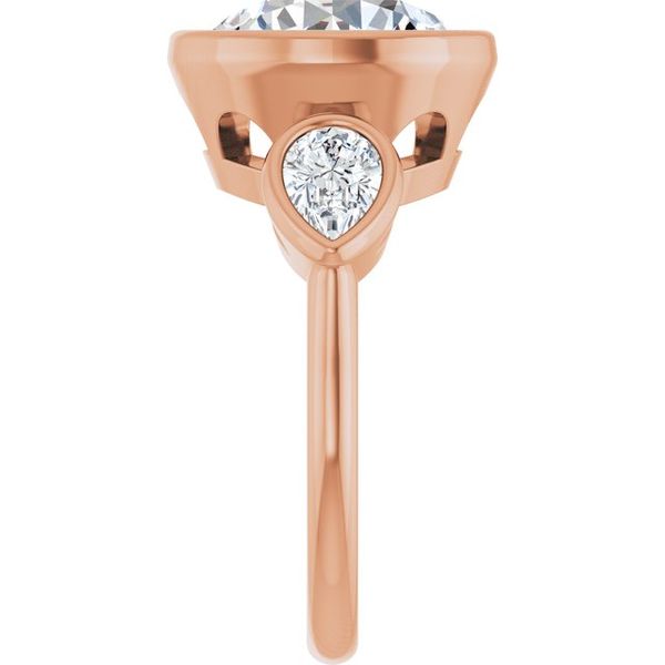 Bezel-Set Three-Stone Engagement Ring Image 4 Designer Jewelers Westborough, MA